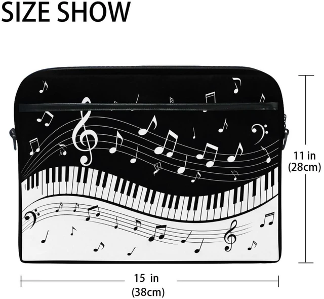 Alt view image 2 of 5 - MRMIAN Fashionable Black White Music Note Score 15 inch Laptop Case Shoulder Bag Crossbody Briefcase Messenger Sleeve for Women Men Girls Boys with Shoulder Strap Handle, Back to School Gifts