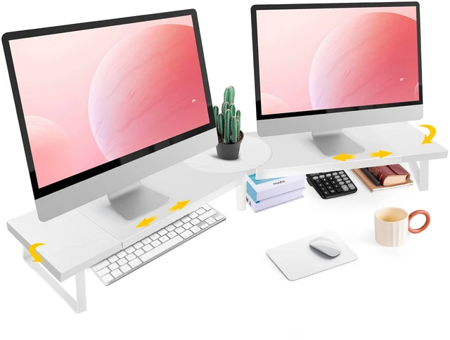 Main image of Across-Star Dual-Monitor Stand for Desk - Large Adjustable Length and Angle Riser for 2 Monitors, Double Computer Desktop Organizer, Shelf for TV, Laptop, Printer