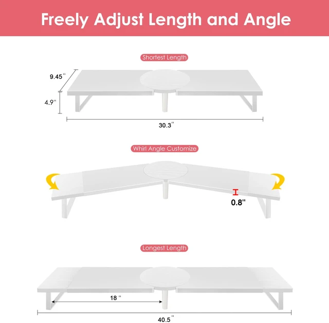 Alt view image 3 of 5 - Across-Star Dual-Monitor Stand for Desk - Large Adjustable Length and Angle Riser for 2 Monitors, Double Computer Desktop Organizer, Shelf for TV, Laptop, Printer