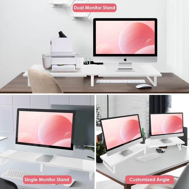 Alt view image 4 of 5 - Across-Star Dual-Monitor Stand for Desk - Large Adjustable Length and Angle Riser for 2 Monitors, Double Computer Desktop Organizer, Shelf for TV, Laptop, Printer