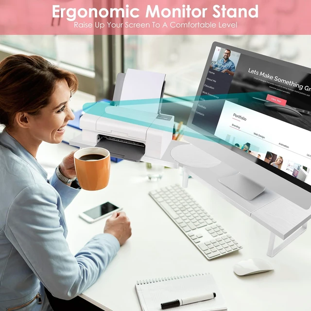 Alt view image 5 of 5 - Across-Star Dual-Monitor Stand for Desk - Large Adjustable Length and Angle Riser for 2 Monitors, Double Computer Desktop Organizer, Shelf for TV, Laptop, Printer
