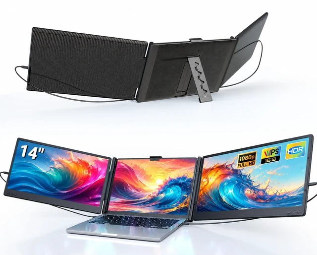 Main image of Ygretyrjh Laptop Screen Extender, 14" Triple Portable Monitor for Laptop, 1080P FHD IPS Screen Extender Monitors for 13"-17", Travel Monitor for Mac/Windows/Chrome, Built-in Speakers