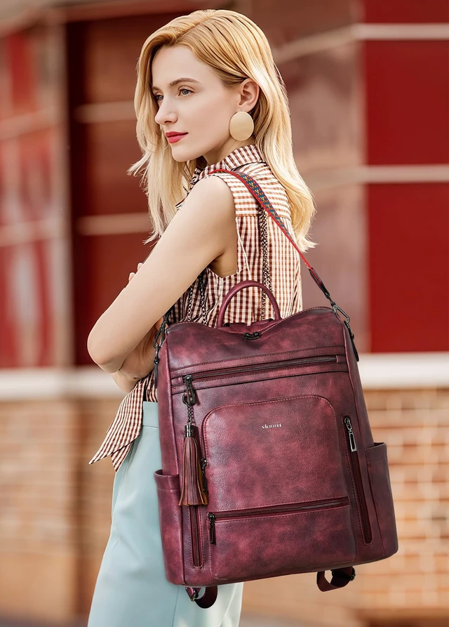 Alt view image 2 of 5 - Shrrie Vegan Leather Laptop Backpack for Women 15.6 inch Work Backpack Fashion Travel Backpack Purse for Business College