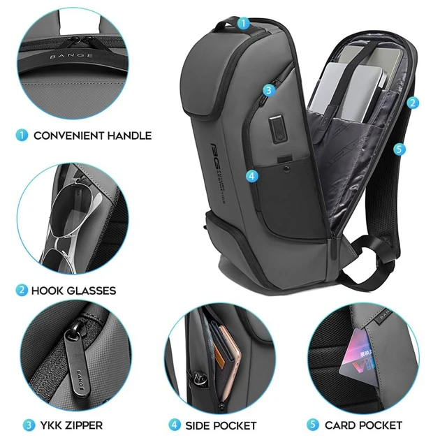 Alt view image 5 of 5 - FUTURE AESTHEICS Business Laptop Smart Backpack Can Hold 15.6 Inch Laptop Commute Backpack Carry on bag for men and women (Grey)