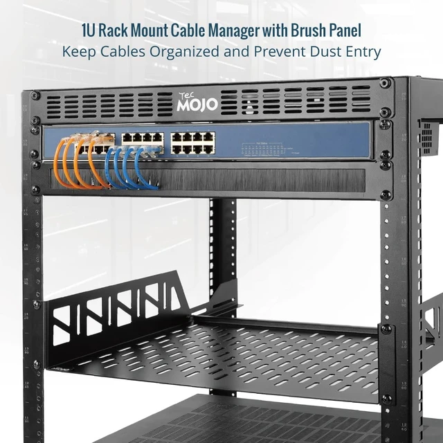 Alt view image 3 of 5 - 1U Brush Panel, Brush Strip Plate for Cable Entry&Management, Server Rack Cable Organizer with Tidy Brush for 19in Network Rack/Server Rack/Cabinet Enclosure, Black,2 Pack