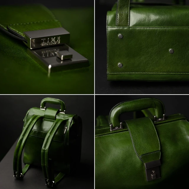 Alt view image 5 of 5 - Time Resistance Leather Backpack for Men and Women - Business Rucksack Laptop Bag (Green)