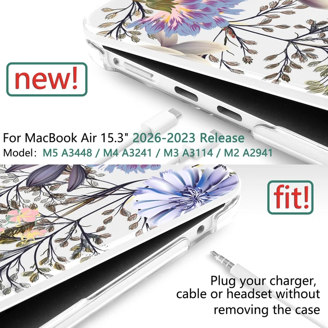 Alt view image 2 of 5 - TWOLSKOO for MacBook Air 15 inch Case 2026 2025 2024 2023 Release M5 A3448 M4 A3241 M3 A3114 M2 A2941, Plastic Hard Shell & Screen Protector & Keyboard Cover & Type C Adapter, Garden Flower