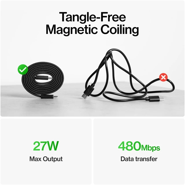 Alt view image 3 of 5 - Statik MagStack Slim USB A to C Flat Coil Magnetic Charging Cable, 27W