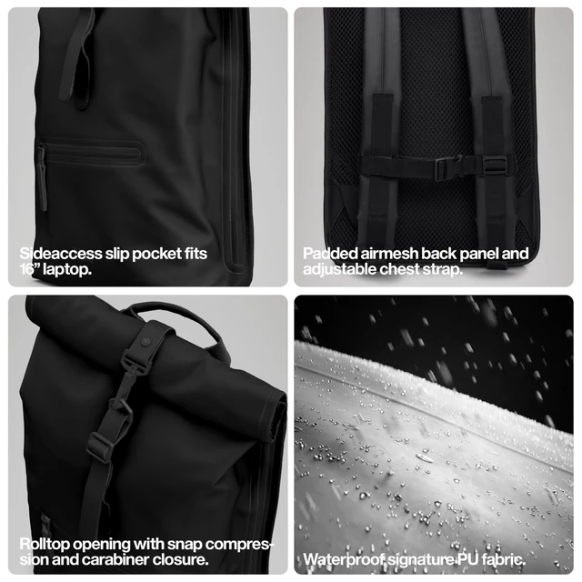 Alt view image 2 of 5 - RAINS Rolltop Rucksack - Waterproof Backpack with Chest Strap, Standard