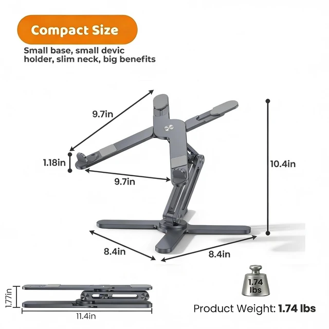 Alt view image 5 of 5 - MOALLIA N86 360 Rotating Laptop Stand for Desk with Locking Knobs, Grey