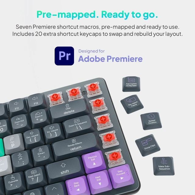 Alt view image 2 of 5 - JCPAL Dash Adobe Premiere Pro Wireless Shortcut Keyboard for Mac/PC