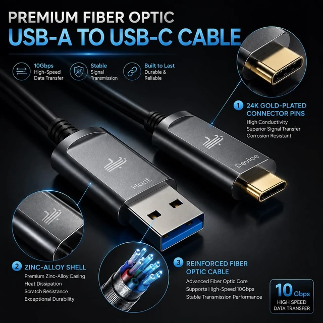 Alt view image 2 of 5 - DWLCWY Fiber Optic USB A to USB C Cable 50ft 10Gbps Active Optical
