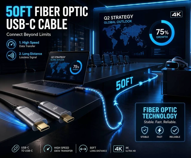 Alt view image 4 of 5 - DWLCWY Fiber Optic USB A to USB C Cable 50ft 10Gbps Active Optical