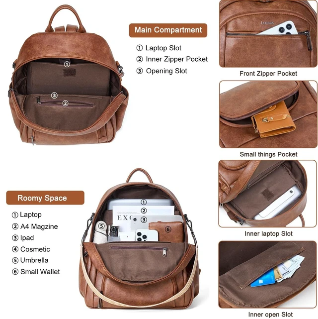 Alt view image 3 of 5 - Leresas 35L Backpack Purse for Women Men Vegan Leather Backpack Travel College Work Laptop Computer Bag Business Teacher Backpack Brown