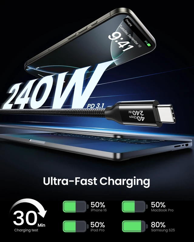 Alt view image 3 of 5 - Silkland USB4 for Thunderbolt 4 Cable 5FT, 40Gbps, 240W Charging, 8K@60Hz