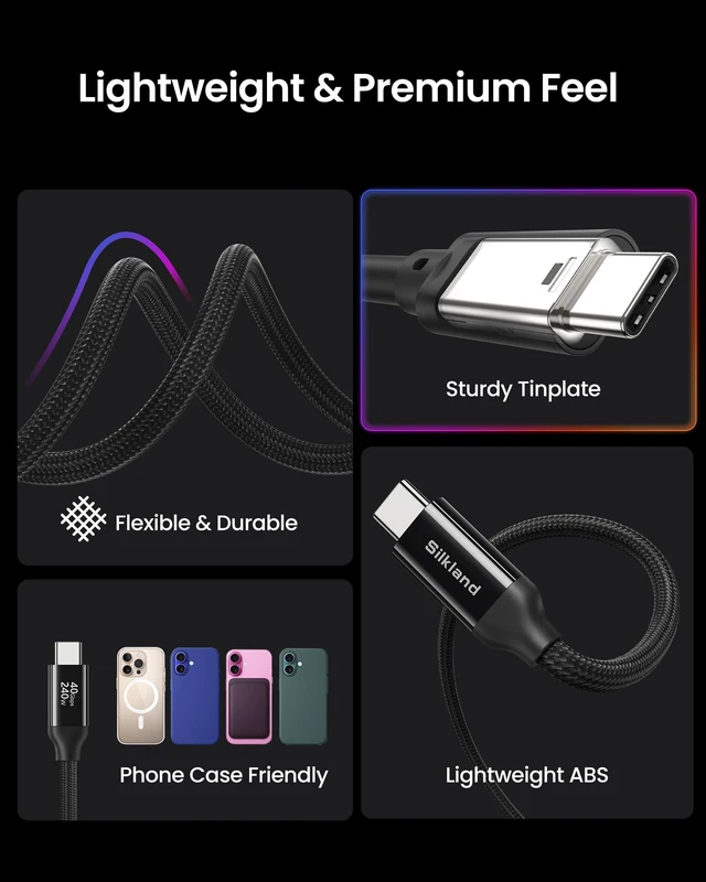 Alt view image 5 of 5 - Silkland USB4 for Thunderbolt 4 Cable 5FT, 40Gbps, 240W Charging, 8K@60Hz
