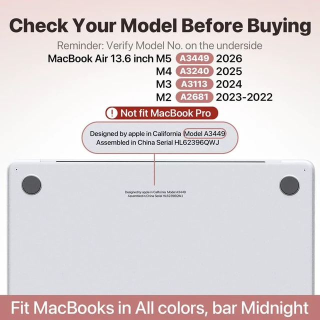 Alt view image 2 of 5 - Soonjet for MacBook Air 13 inch Case M5 M4 M3 M2 2026-2022 Laptop Cover
