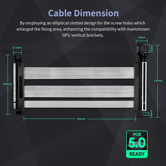 Alt view image 5 of 5 - ConnBull PCIE 5.0 Riser Cable, Gen 5 GPU Graphics Card Extension Cable, PCI-E 16X 128GB/s Compatible with PCIE 4.0 and WRX80/ 90E, RTX4090, RX7900XTX, 200mm