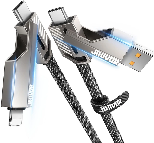 Main image of Jixivor 5FT 4 in 1 Multi Charging Cable, 60W USB A/C to C/Lightning Cable Combo, Support High-Speed Charging & Fast Data Transfer, CarPlay & Android Auto, Multi Charger Cord for iPhone/Samsung/i
