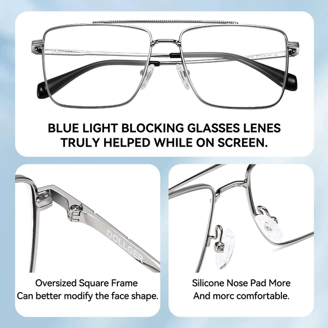 Alt view image 3 of 5 - Dollger Blue Light Glasses for Men Women Metal Square Frame Spring Temple Computer Blue Light Blocking GlassesBlack