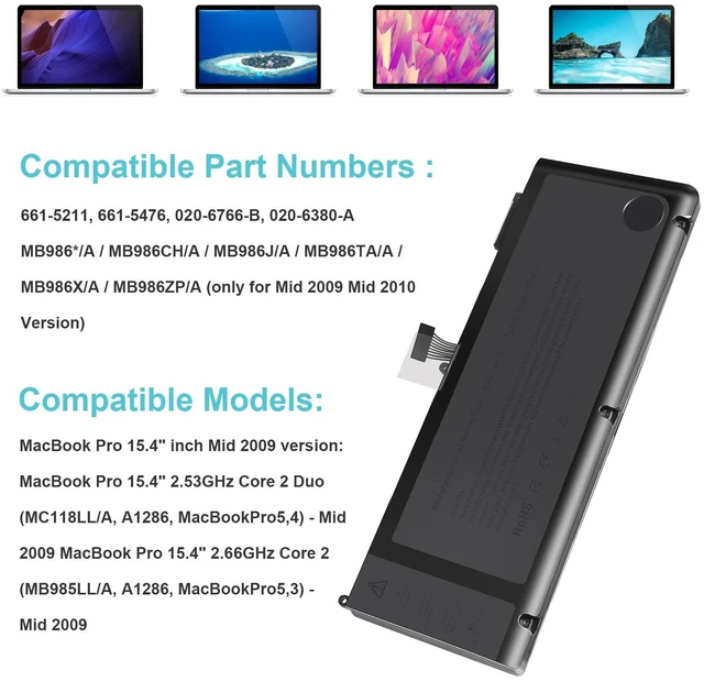 Alt view image 3 of 5 - TREE.NB A1321 A1286 (Only for Mid 2009 Mid 2010 Version) Laptop Battery for MacBook Pro 15 Inch Battery A1321 A1286 MC371LL/A MC372LL/A MB985 MB986 MC118 020-6380-A 020-6766-B