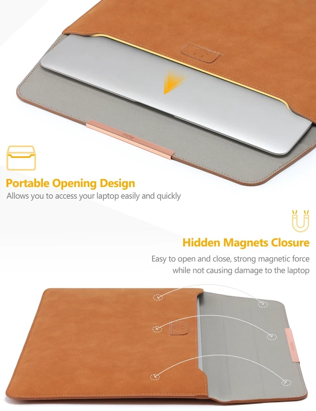 Alt view image 4 of 5 - HYZUO 13 Inch Laptop Sleeve Case with Stand for MacBook Air, Brown