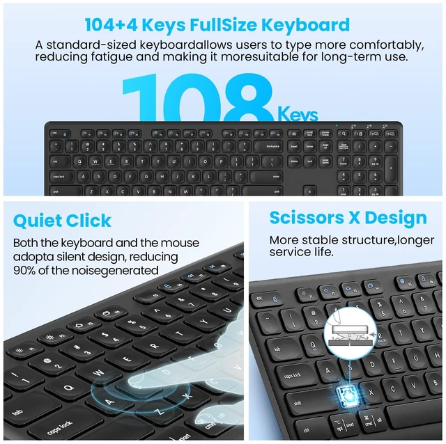 Alt view image 4 of 5 - CITLLA Wireless Bluetooth Keyboard, Support Multi Device Switching, Full Size, Scissor-Switch Keys Silent Design for Computer, Laptop, MacBook and iPad