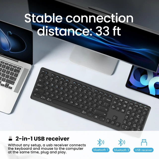 Alt view image 2 of 5 - CITLLA Wireless Bluetooth Keyboard, Support Multi Device Switching, Full Size, Scissor-Switch Keys Silent Design for Computer, Laptop, MacBook and iPad