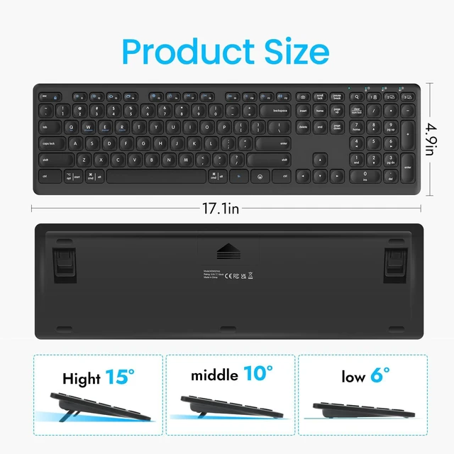 Alt view image 5 of 5 - CITLLA Wireless Bluetooth Keyboard, Support Multi Device Switching, Full Size, Scissor-Switch Keys Silent Design for Computer, Laptop, MacBook and iPad
