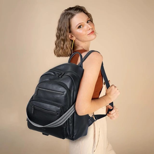 Alt view image 2 of 5 - LATMAP Backpack Purse for Women Laptop Backpack, Leather Travel Back Pack Shoulder Bag Teacher College Daypack Work Handbag fits 14" Laptop, Black