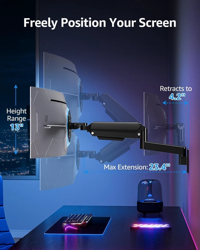 Alt view image 3 of 5 - MOUNTUP Monitor Wall Mount for 49 45 43 40 35 32 27 24 Inch Screens, Heavy Duty Wall Monitor Mount, Holds 4.4 to 44 lbs, Ultrawide Monitors Arm Wall Mount, VESA Mount 75x75/100x100mm