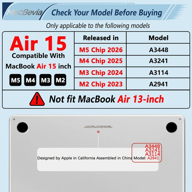 Alt view image 2 of 5 - MecBevia Compatible with MacBook Air 15 inch Case M5 M4 M3 M2 2026-2023
