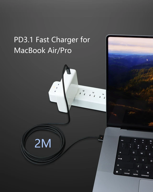 Alt view image 2 of 5 - ZeitNah USB-C to Magnetic Cable for MacBook Air/Pro, 6.6 ft, Black