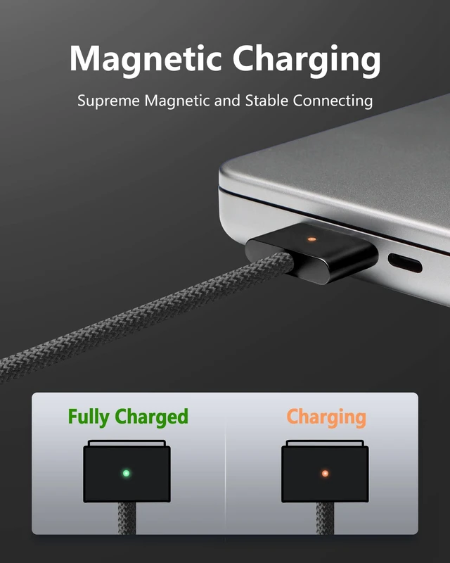 Alt view image 3 of 5 - ZeitNah USB-C to Magnetic Cable for MacBook Air/Pro, 6.6 ft, Black