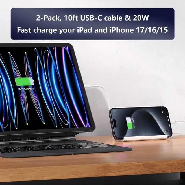 Alt view image 4 of 5 - iPad Charger Fast Charging, 10ft USB-C Cable & 20W USB C Charge Block,1Pack