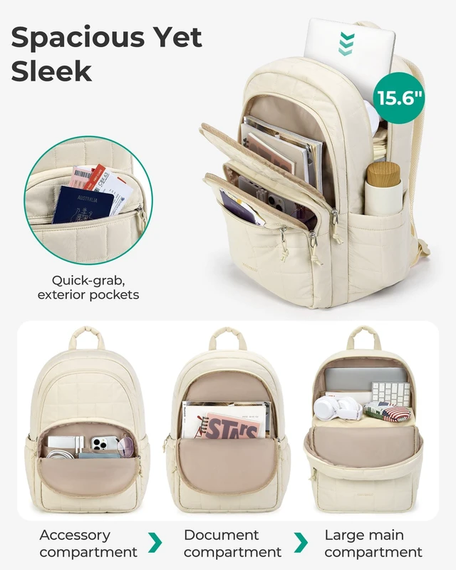 Alt view image 3 of 5 - BAGSMART Travel Backpack for Women, 15.6" College Laptop Backpack, Beige