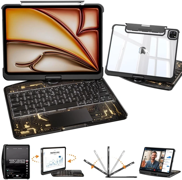 Main image of Uminy Clear Keyboard Case for iPad Air 11/10.9 & Pro 11,360 Rotation,Black