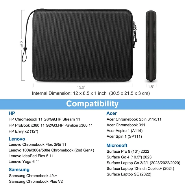 Alt view image 2 of 5 - FINPAC Hard Laptop Sleeve Case for 11.6 inch Chromebook Waterproof Black