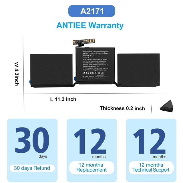 Alt view image 5 of 5 - Battery for MacBook Pro 13 inch A1708(2016,2017) A2159(2019) A2289(2020)