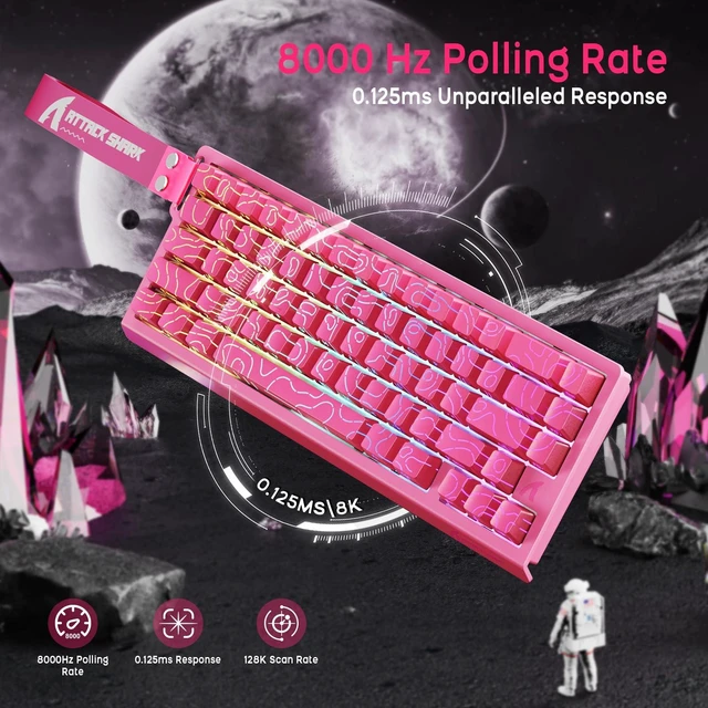 Alt view image 3 of 5 - ATTACK SHARK X68 HE Wired Magnetic Keyboard with X3 Wireless Gaming Mouse Combos, 8KHz Rapid Trigger Keyboard, 0.01mm RT Accuracy, 49g Superlight Mouse, PAW3395, 26000 DPI - Pink Contours