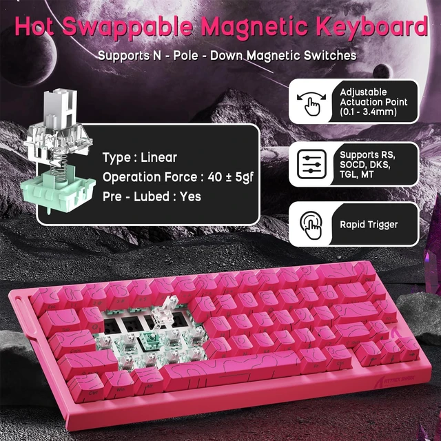 Alt view image 4 of 5 - ATTACK SHARK X68 HE Wired Magnetic Keyboard with X3 Wireless Gaming Mouse Combos, 8KHz Rapid Trigger Keyboard, 0.01mm RT Accuracy, 49g Superlight Mouse, PAW3395, 26000 DPI - Pink Contours