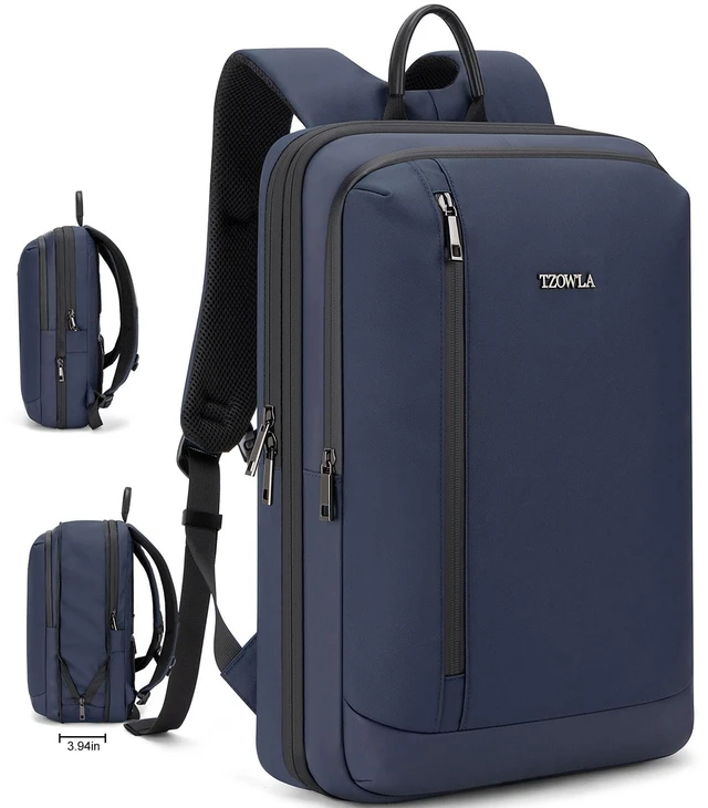 Main image of Tzowla Business Commute Laptop Backpack Fit 17.3 Inch Laptop,Slim & Expandable Waterproof Work Backpacks with Luggage Strap,Travel Lightweight Bag Gift for Men Women(Blue)