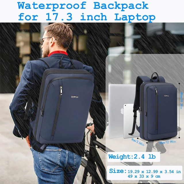 Alt view image 2 of 5 - Tzowla Business Commute Laptop Backpack Fit 17.3 Inch Laptop,Slim & Expandable Waterproof Work Backpacks with Luggage Strap,Travel Lightweight Bag Gift for Men Women(Blue)