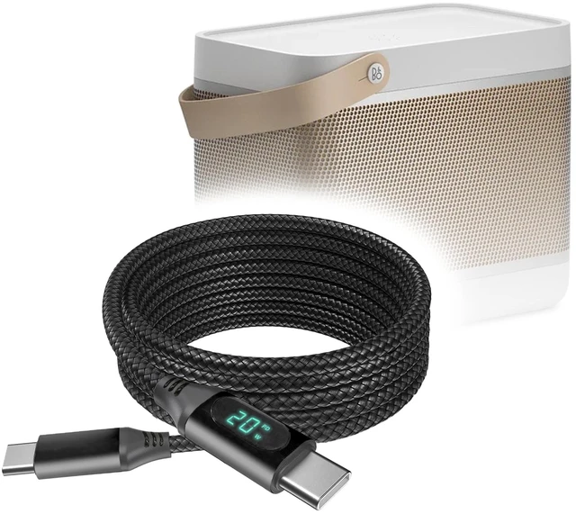 Main image of BoxWave Cable Compatible with Bang & Olufsen Beolit 20 - PowerDisplay PD Cable (6ft) - USB-C to USB-C (100W), LED Wattage Info Extra Long Braided Nylon - Jet Black