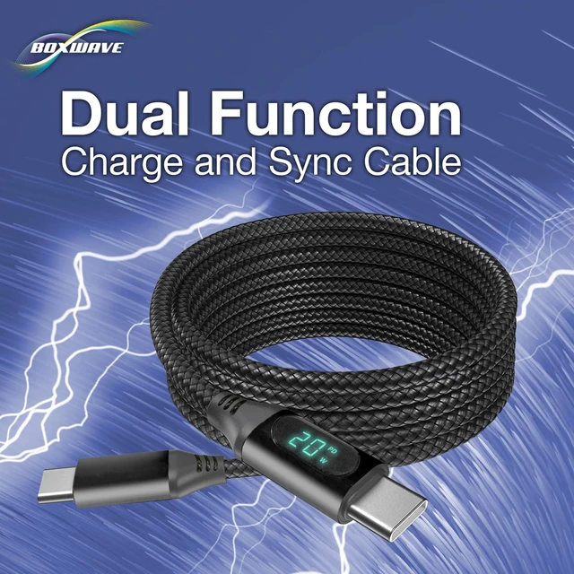 Alt view image 3 of 5 - BoxWave Cable Compatible with Bang & Olufsen Beolit 20 - PowerDisplay PD Cable (6ft) - USB-C to USB-C (100W), LED Wattage Info Extra Long Braided Nylon - Jet Black