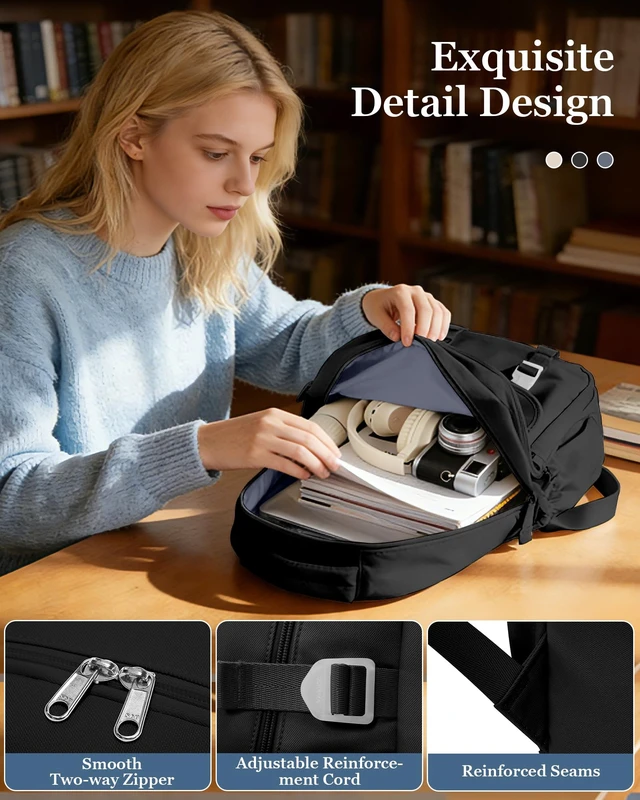 Alt view image 4 of 5 - Black Waterproof Aesthetic Backpack For School, Cute High School Bookbag For Teen Girls Boys, Lightweight Casual Daypack Backpack For Women Men, College Backpack With Lots Of Pockets