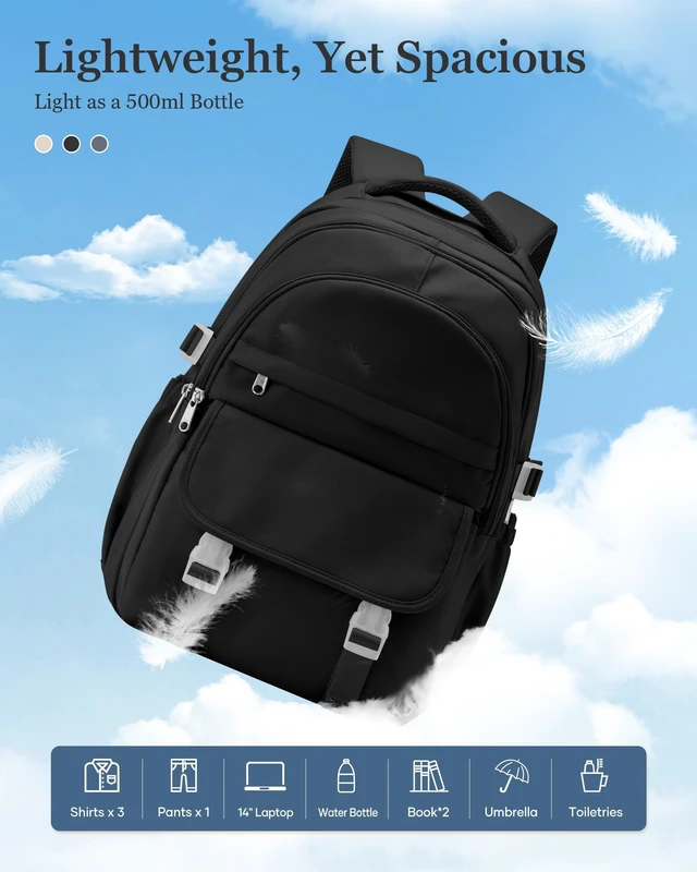 Alt view image 5 of 5 - Black Waterproof Aesthetic Backpack For School, Cute High School Bookbag For Teen Girls Boys, Lightweight Casual Daypack Backpack For Women Men, College Backpack With Lots Of Pockets