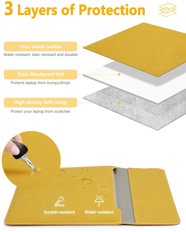 Alt view image 3 of 5 - HYZUO 15 Inch Laptop Case Bag Sleeve with Stand for MacBook, Olive Yellow