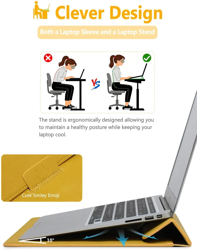 Alt view image 2 of 5 - HYZUO 15 Inch Laptop Case Bag Sleeve with Stand for MacBook, Olive Yellow
