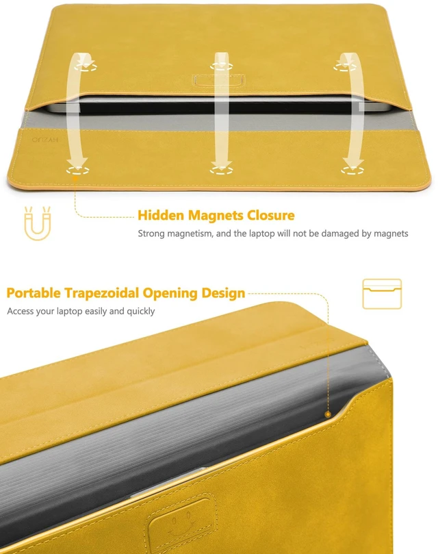 Alt view image 4 of 5 - HYZUO 15 Inch Laptop Case Bag Sleeve with Stand for MacBook, Olive Yellow